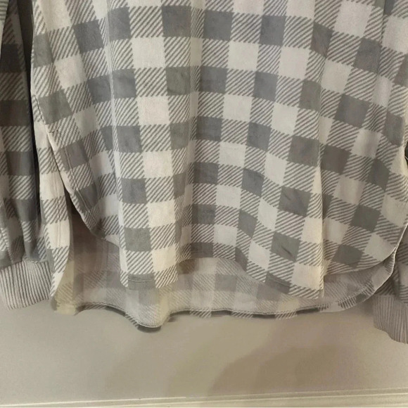 Cuddl Duds White and Gray Gingham Print Long Sleeve Fleece Top Size M - Picture 5 of 10